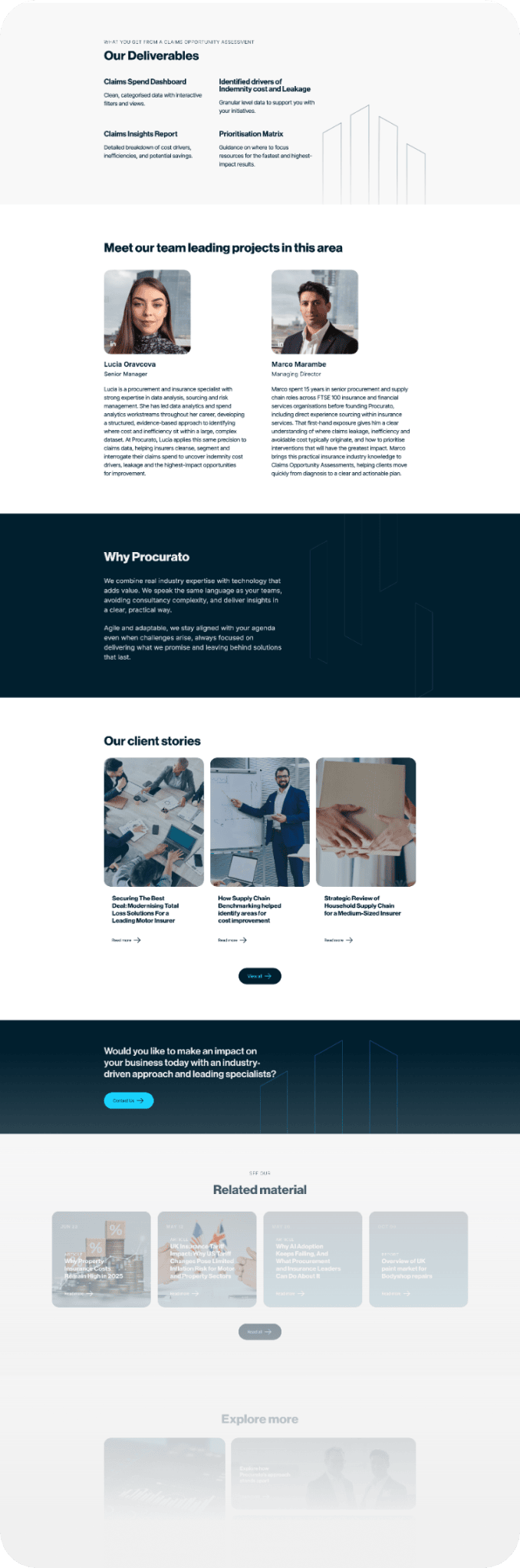 Pagina Procurato — deliverables e team